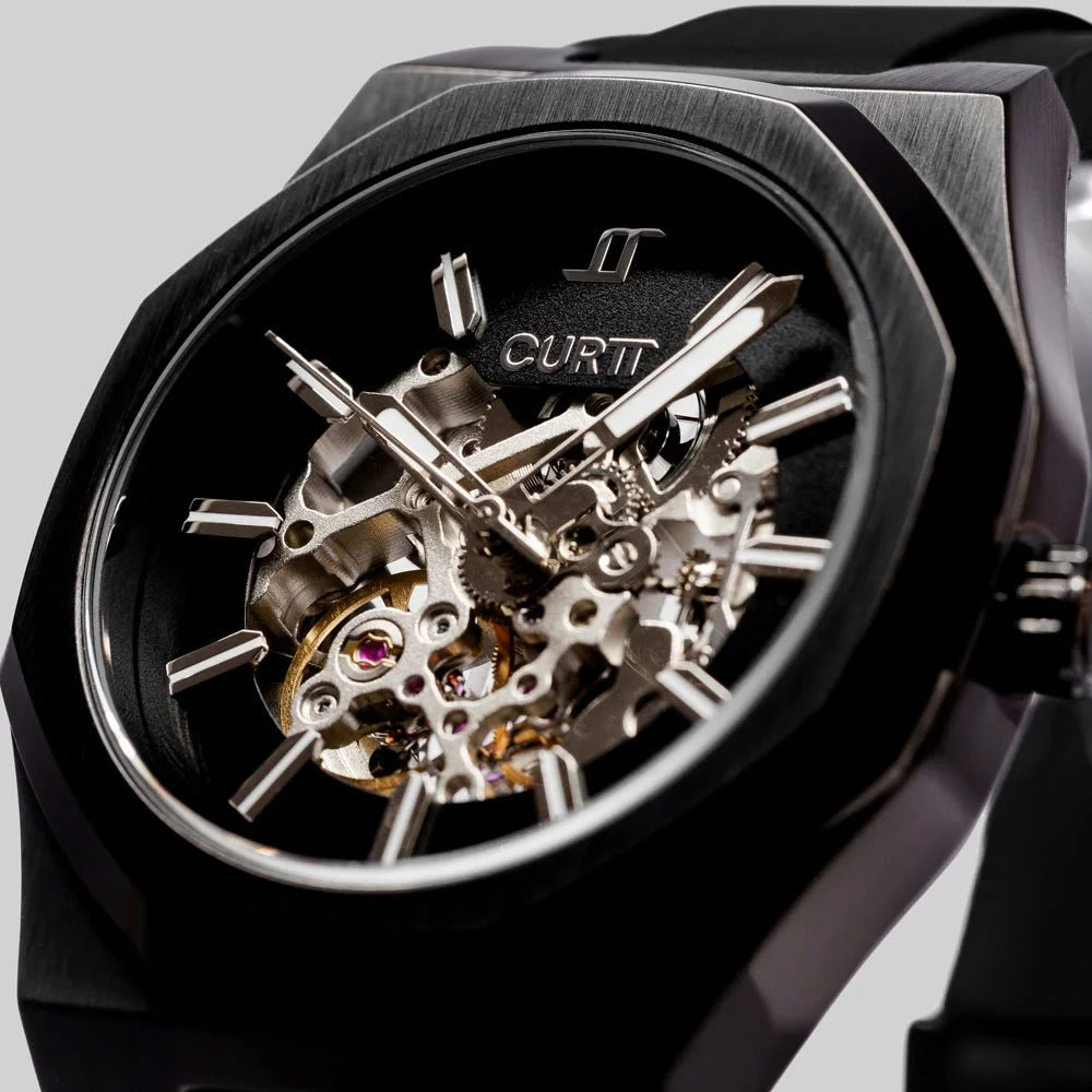 Relógio automático masculino CURTT Visionaire Black (preto) — design próprio, edição 001/100