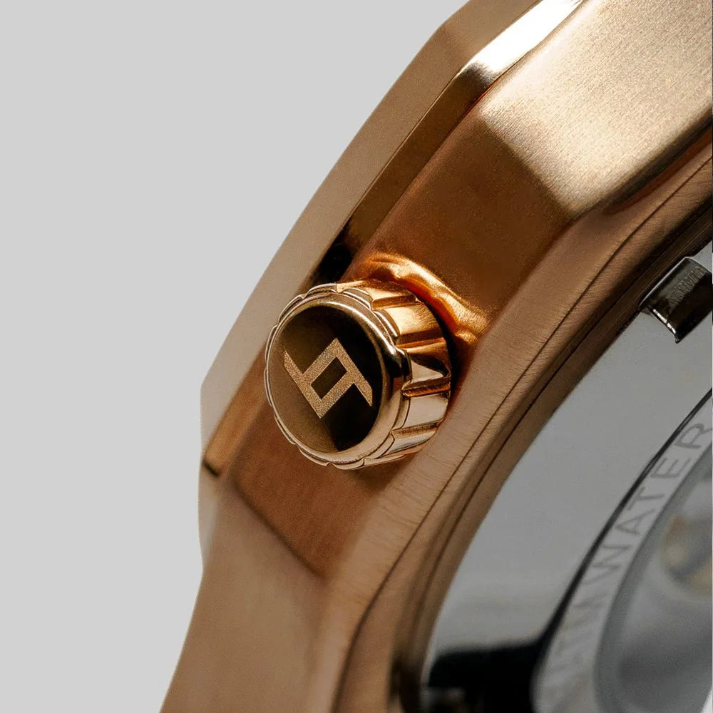 Relógio automático masculino CURTT Visionaire Rose (rosé) — design próprio, edição 001/100