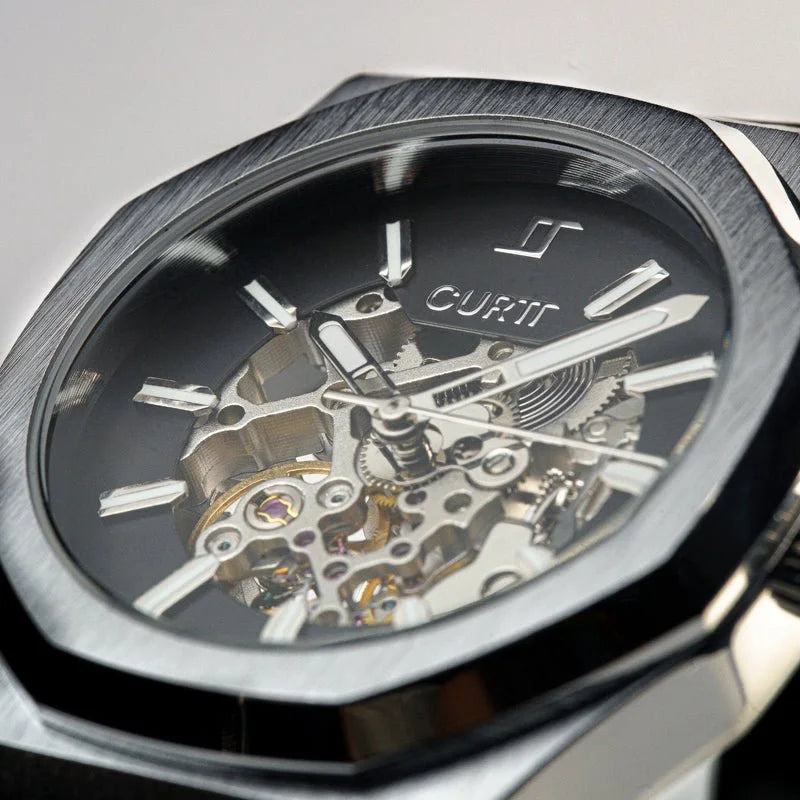 Relógio automático masculino CURTT Visionaire Silver (prata) — design próprio, edição 001/100