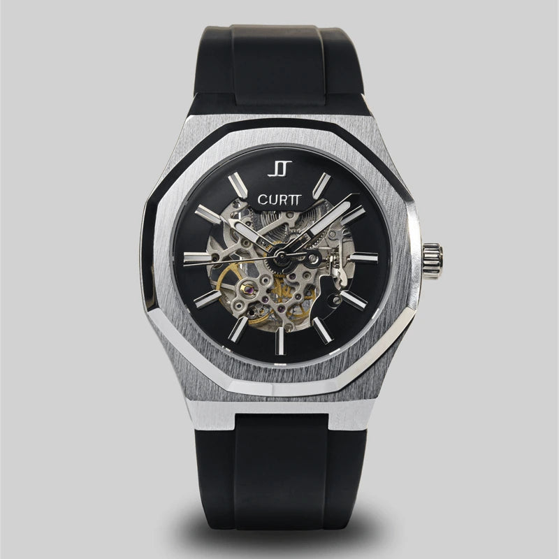Relógio automático masculino CURTT Visionaire Silver (prata) — design próprio, edição 001/100