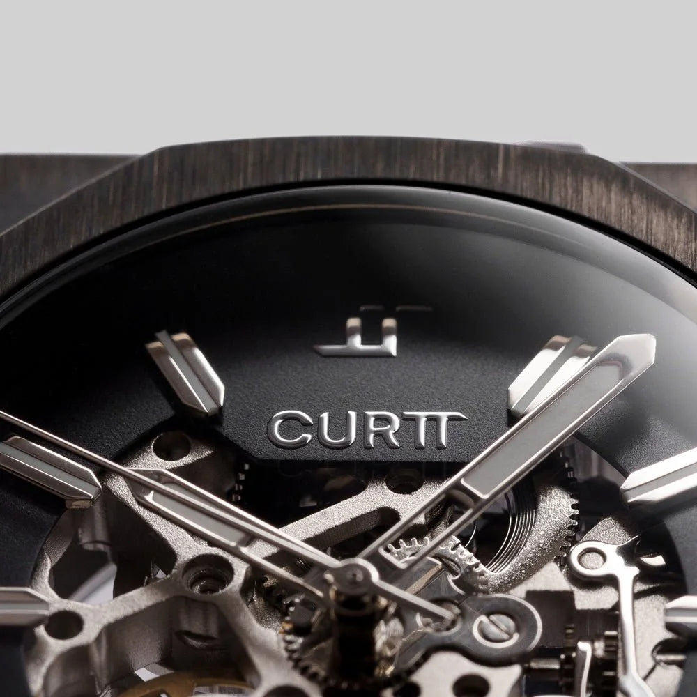 Relógio automático masculino CURTT Visionaire Black (preto) — design próprio, edição 001/100