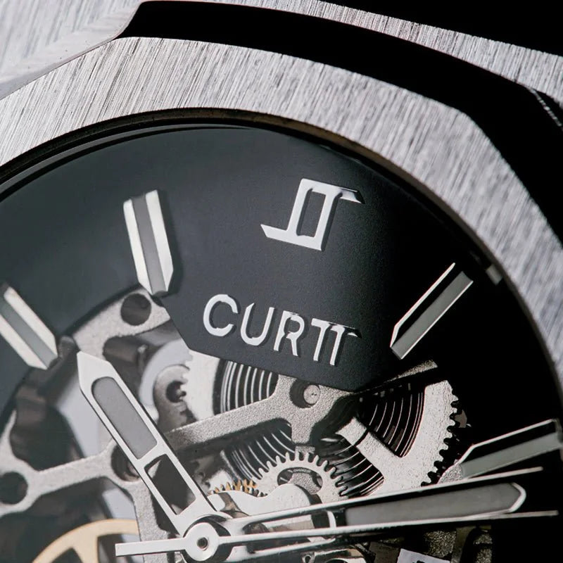 Relógio automático masculino CURTT Visionaire Silver (prata) — design próprio, edição 001/100