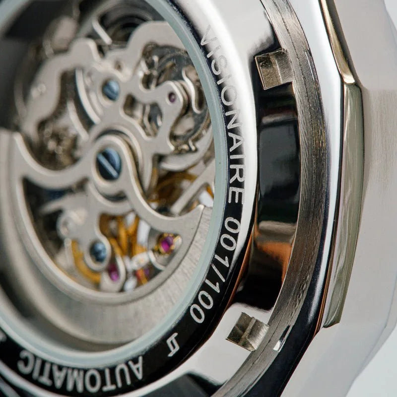 Relógio automático masculino CURTT Visionaire Silver (prata) — design próprio, edição 001/100